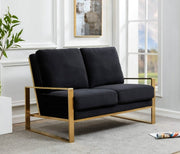 Jefferson Contemporary Velvet/Leather Loveseat with Stainless Steel Frame Velvet Gold Orange Sofa Leisuremod