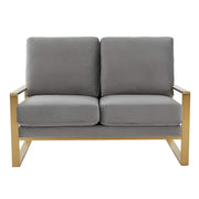 Jefferson Contemporary Velvet/Leather Loveseat with Stainless Steel Frame Silver Black Sofa Leisuremod