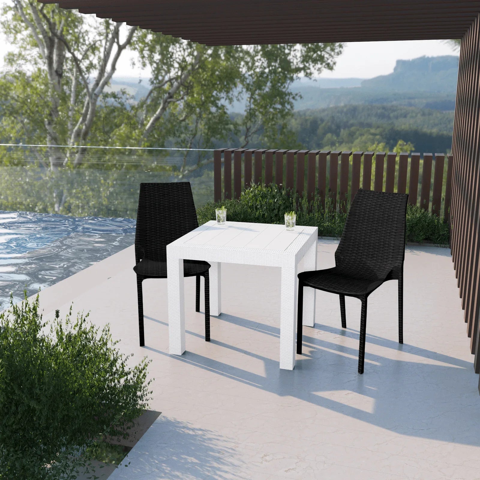 Kent Mid-Century Modern Weave Design 3-Piece Outdoor Patio Dining Set - Elax Furniture