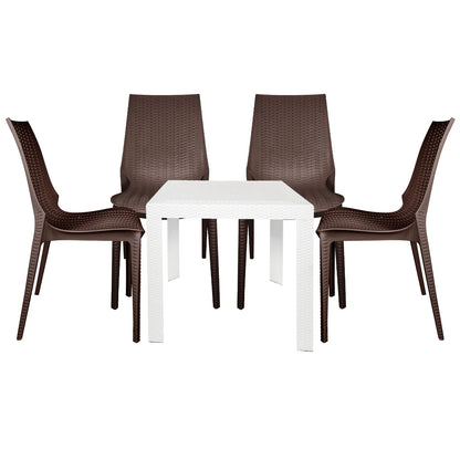 Kent Mid-Century Modern Weave Design 5-Piece Outdoor Patio Dining Set - Elax Furniture