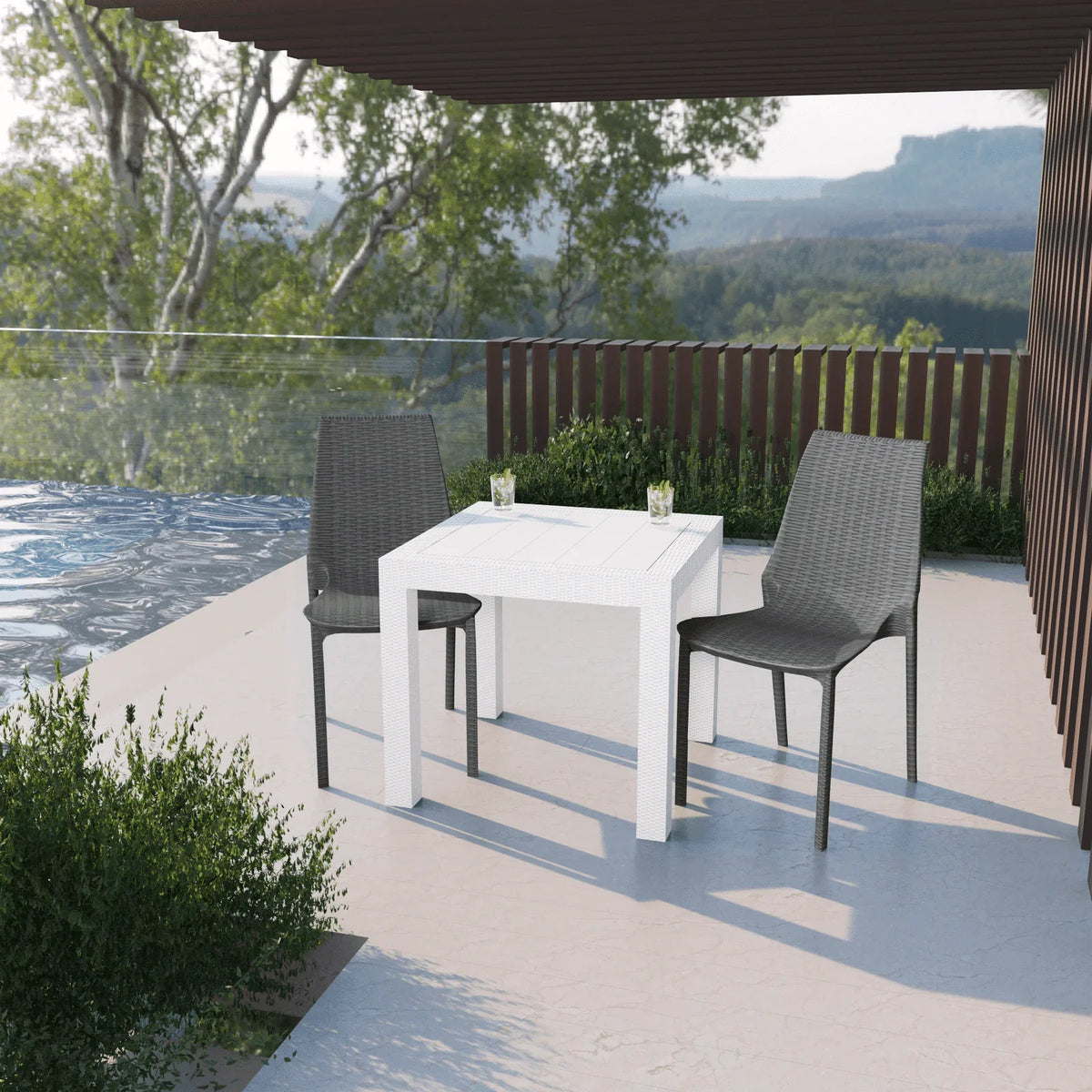 Kent Mid-Century Modern Weave Design 3-Piece Outdoor Patio Dining Set - Elax Furniture