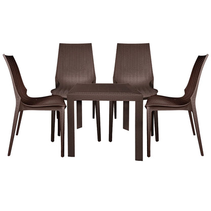 Kent Mid-Century Modern Weave Design 5-Piece Outdoor Patio Dining Set - Elax Furniture
