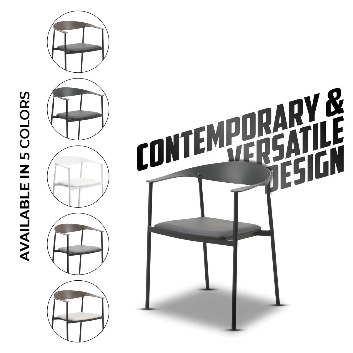 Kora Dining Chair Upholstered in Leather with Stainless Steel Frame and Legs - Elax Furniture