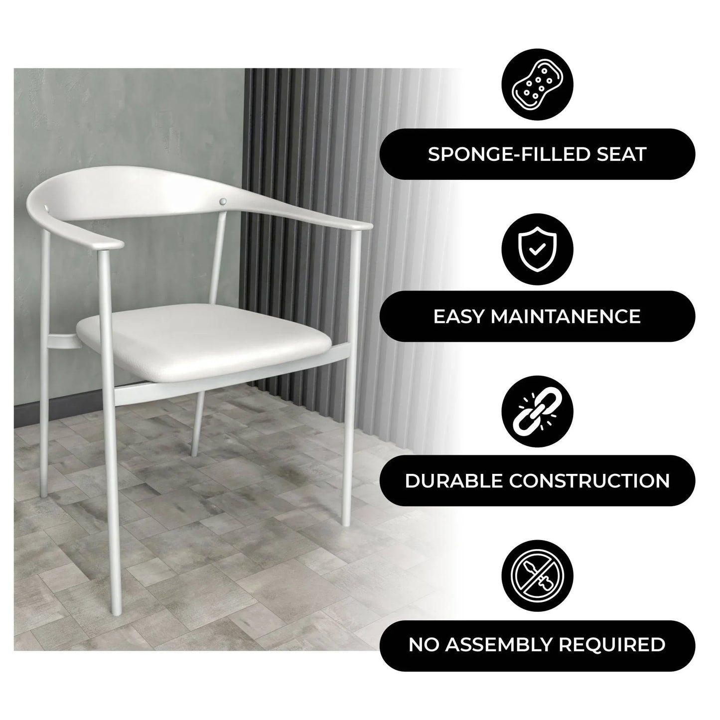 Kora Dining Chair Upholstered in Leather with Stainless Steel Frame and Legs - Elax Furniture