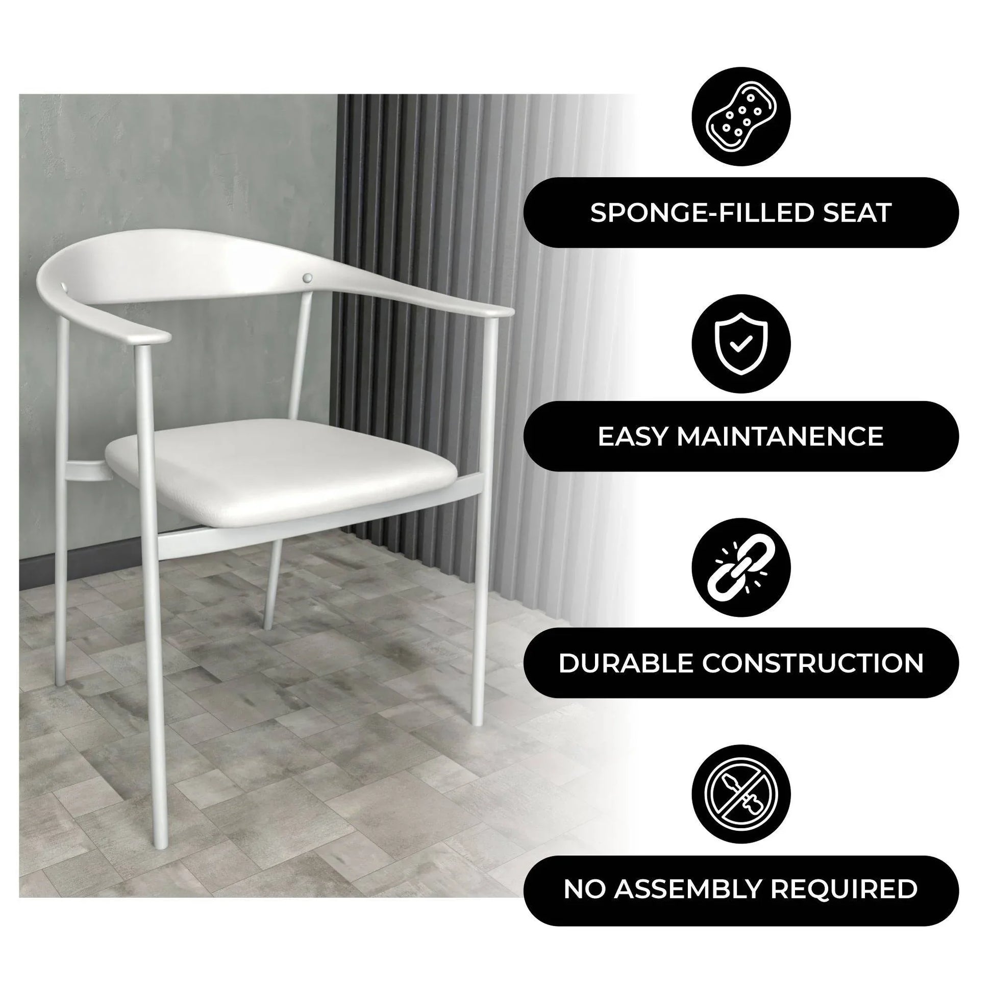 Kora Dining Chair Upholstered in Leather with Stainless Steel Frame and Legs - Elax Furniture