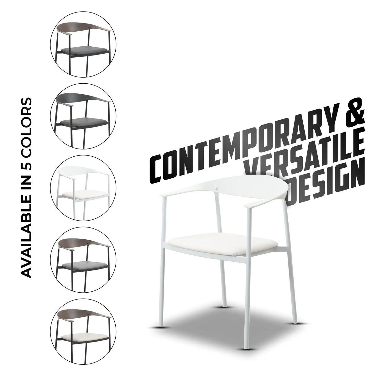 Kora Dining Chair Upholstered in Leather with Stainless Steel Frame and Legs - Elax Furniture