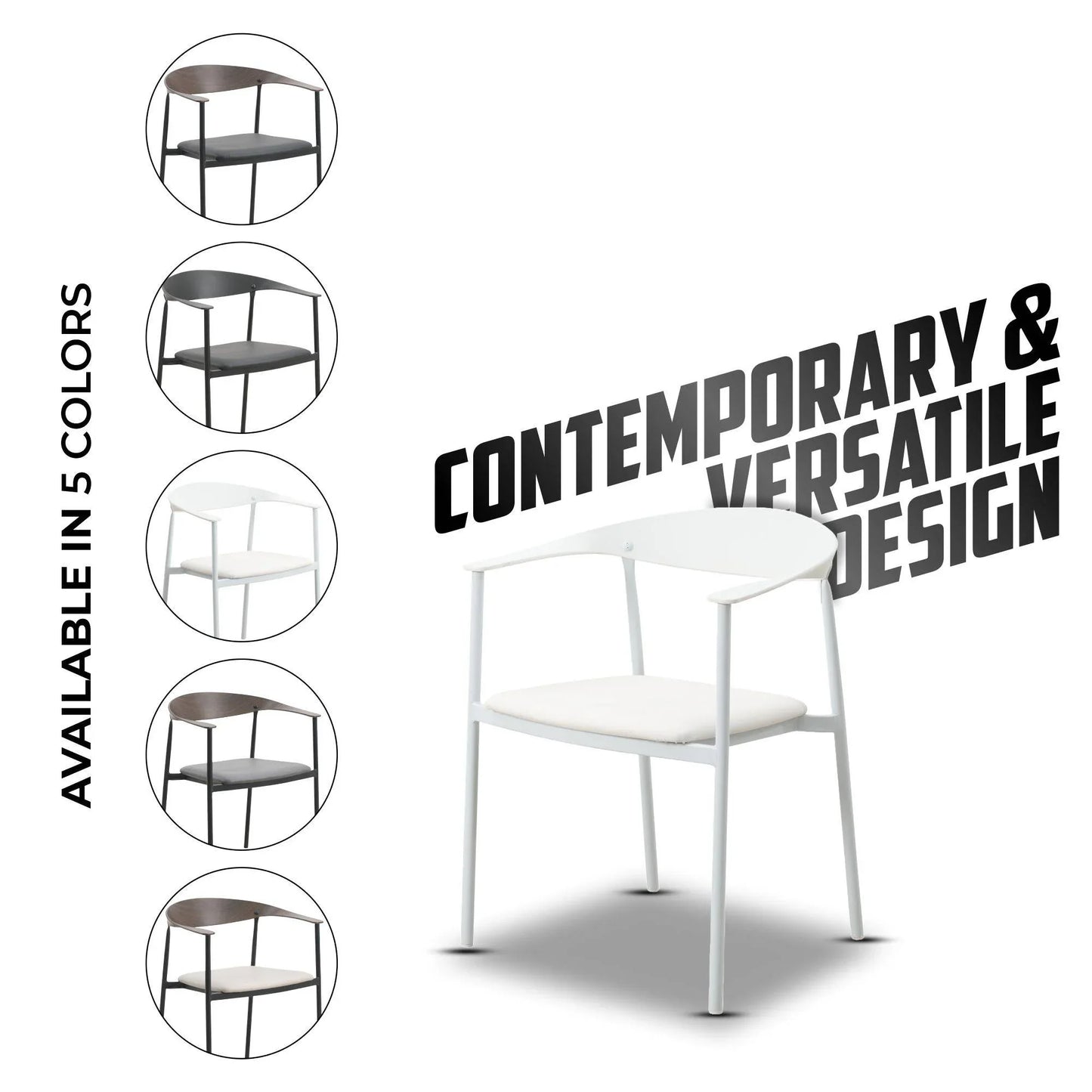 Kora Dining Chair Upholstered in Leather with Stainless Steel Frame and Legs - Elax Furniture