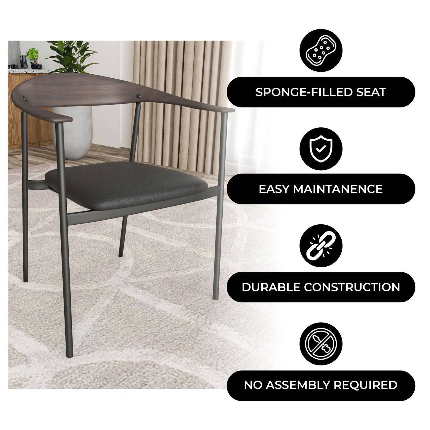 Kora Dining Chair Upholstered in Leather with Stainless Steel Frame and Legs - Elax Furniture