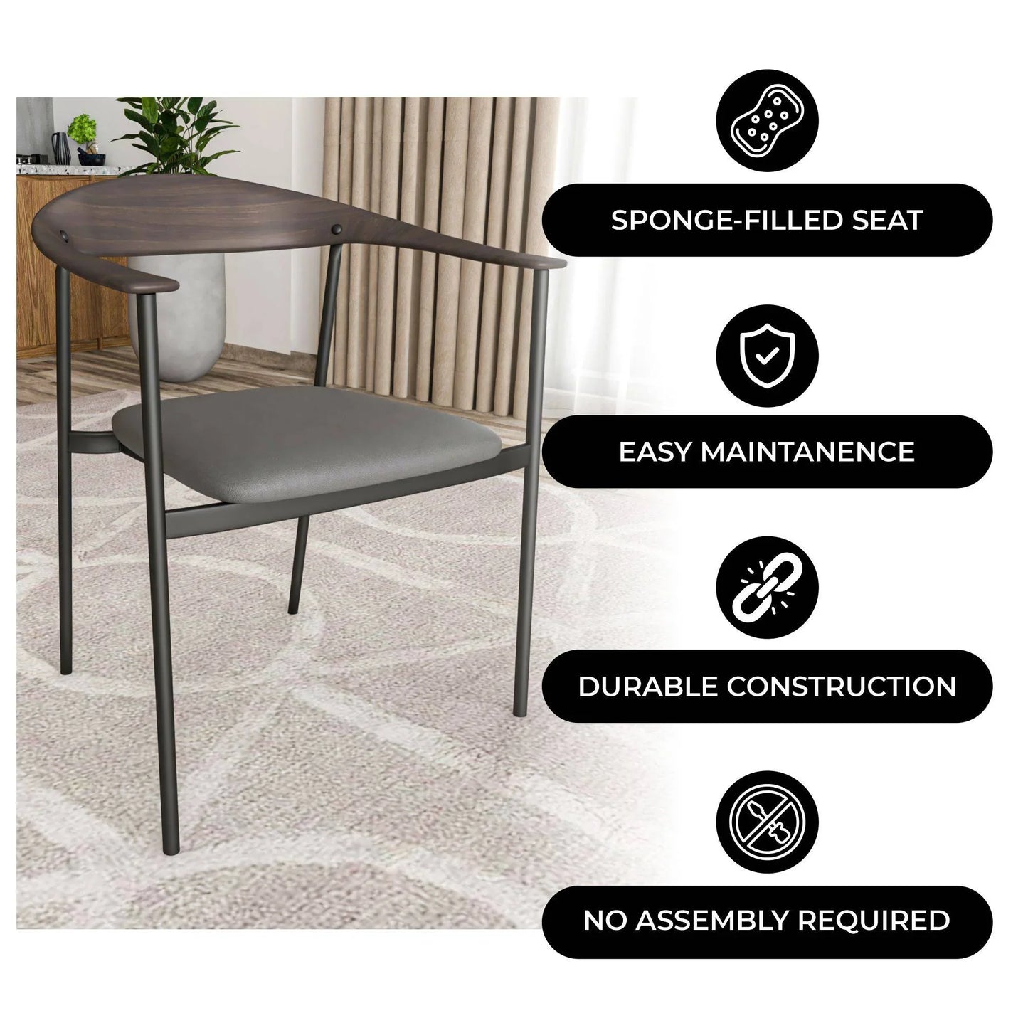 Kora Dining Chair Upholstered in Leather with Stainless Steel Frame and Legs - Elax Furniture