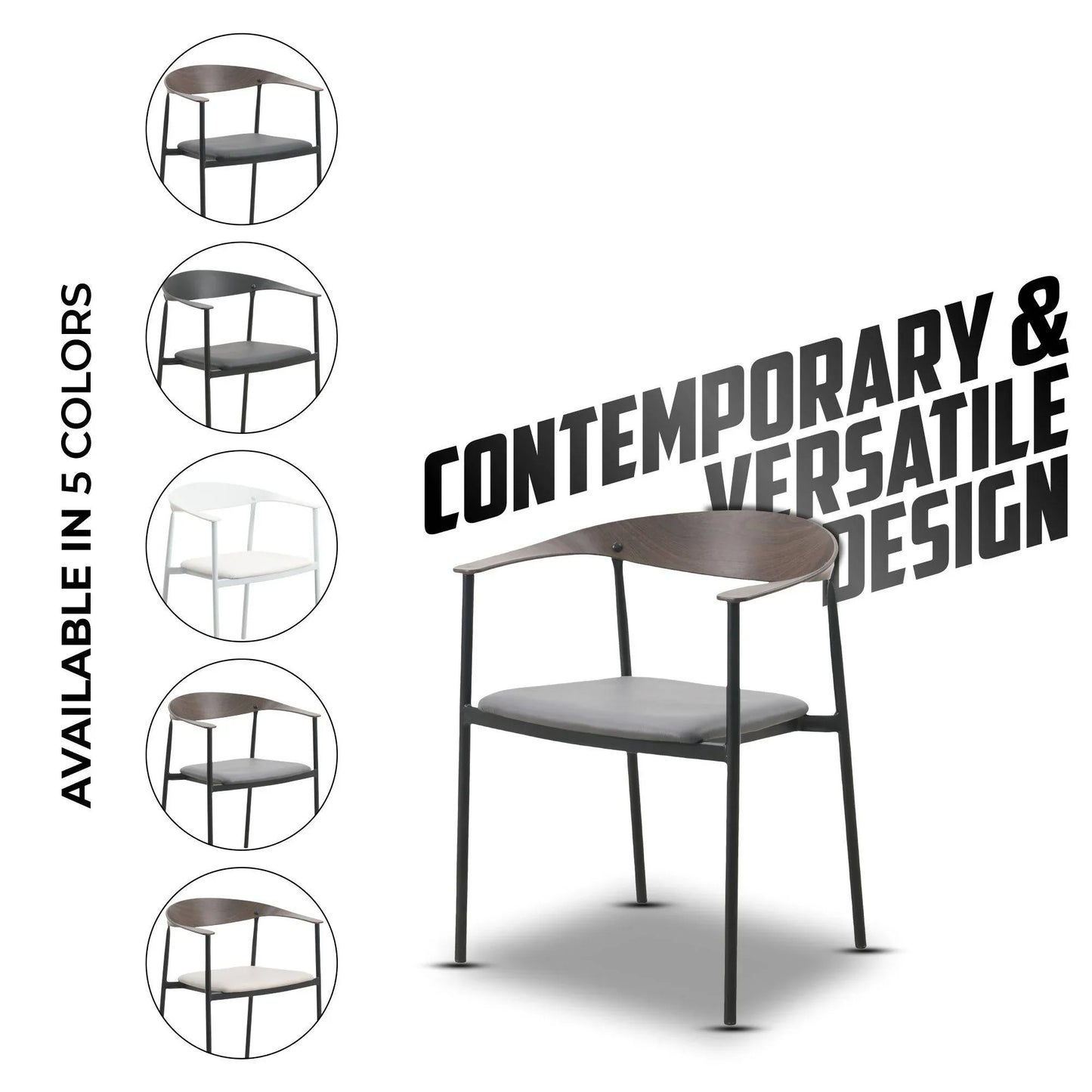 Kora Dining Chair Upholstered in Leather with Stainless Steel Frame and Legs - Elax Furniture