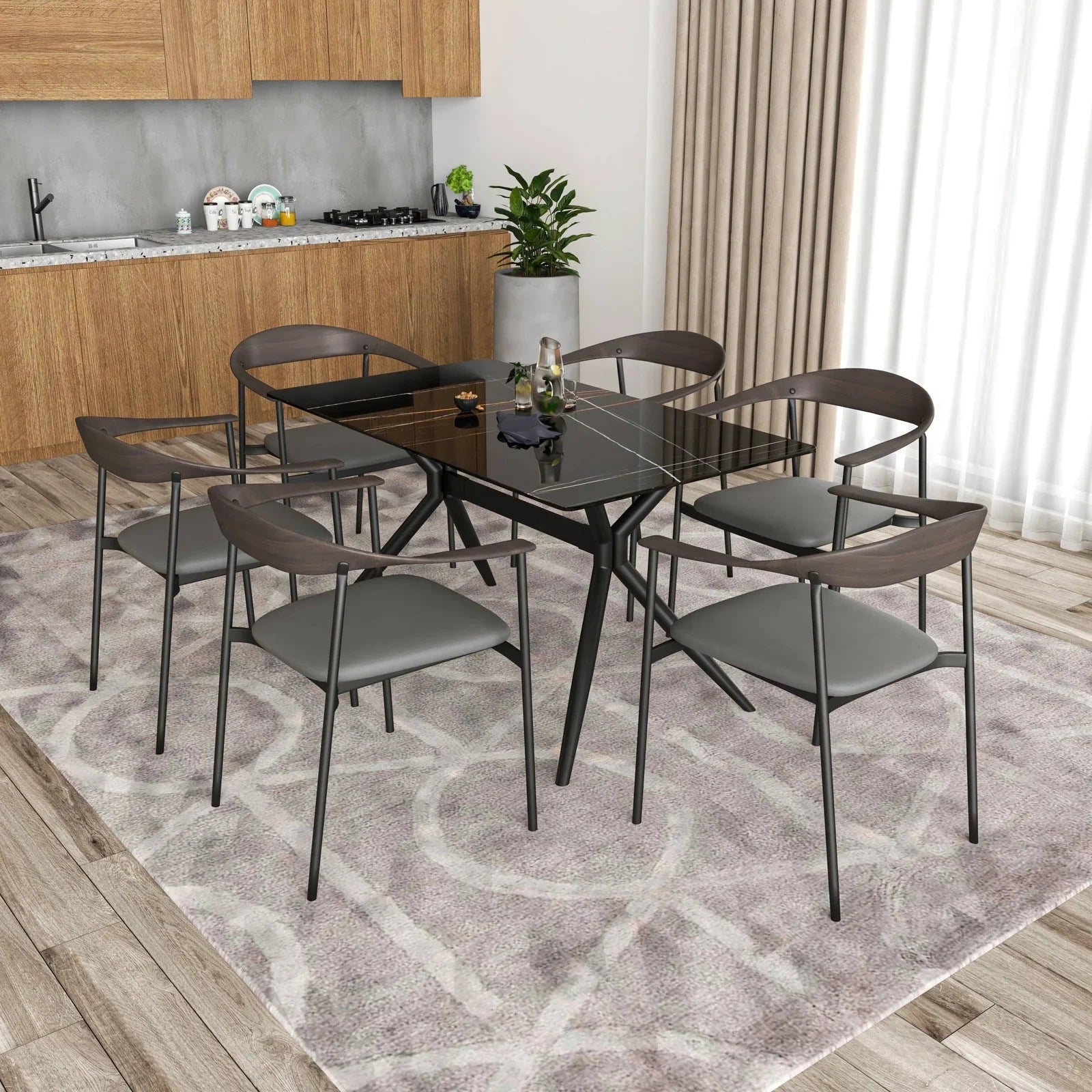 Kora Dining Chair Upholstered in Leather with Stainless Steel Frame and Legs - Elax Furniture