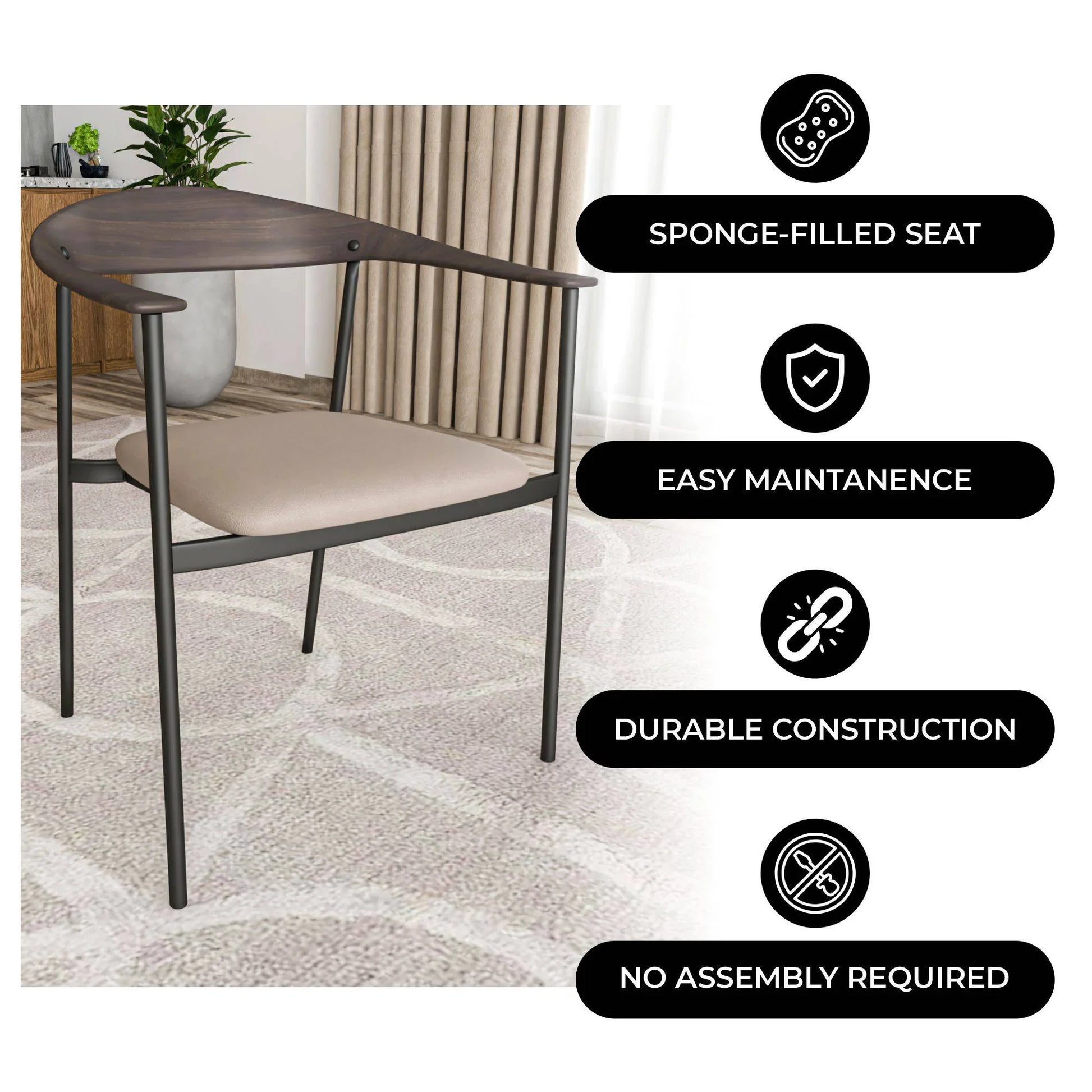 Kora Dining Chair Upholstered in Leather with Stainless Steel Frame and Legs - Elax Furniture