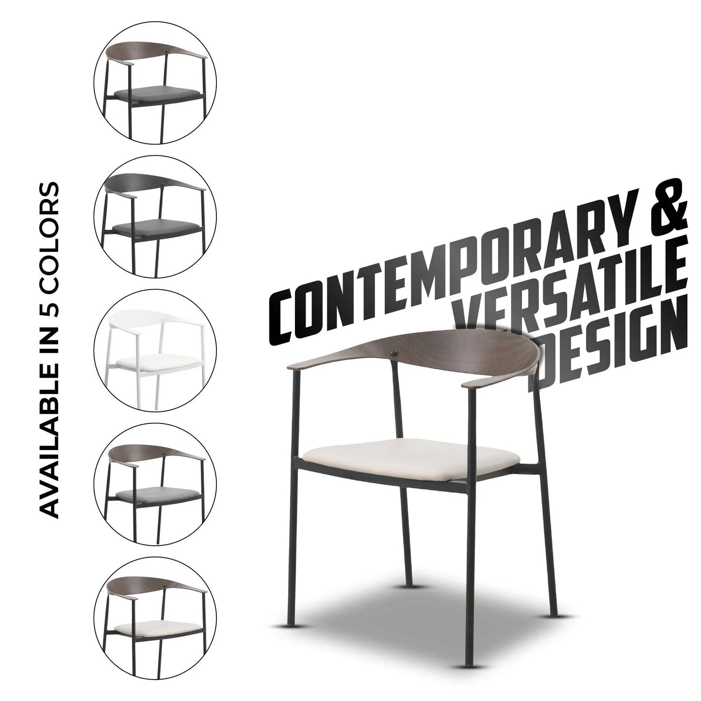 Kora Dining Chair Upholstered in Leather with Stainless Steel Frame and Legs - Elax Furniture