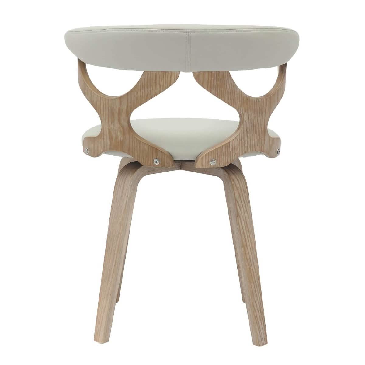 Klyne Modern Wooden Dining Chair Upholstered in Leather With Walnut Color Frame Washed Walnut Light-Grey Dining Chair Leisuremod