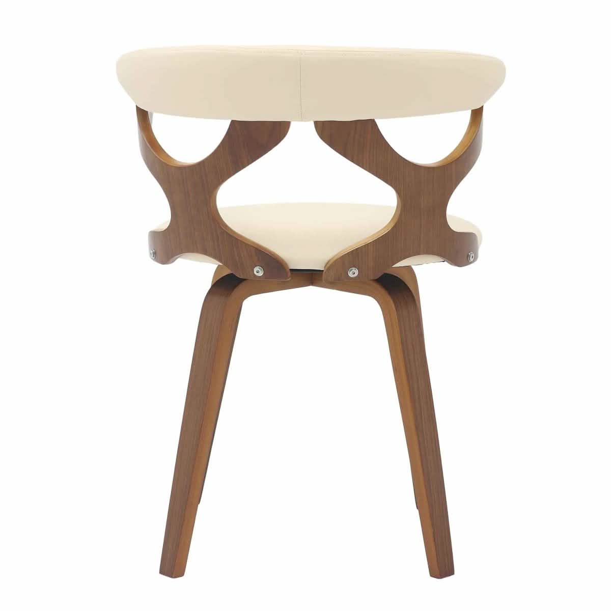 Klyne Modern Wooden Dining Chair Upholstered in Leather With Walnut Color Frame Walnut Taupe Dining Chair Leisuremod