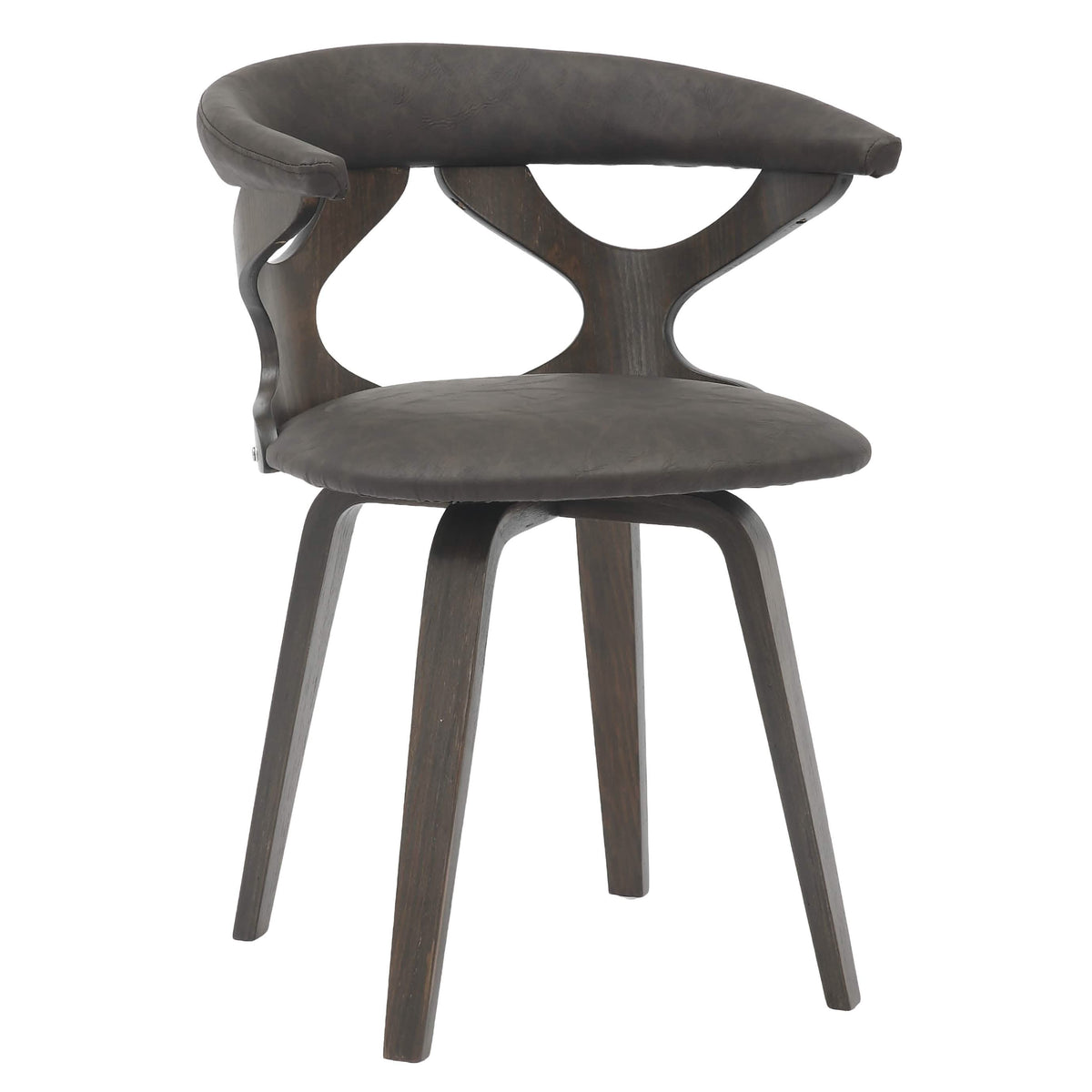 Klyne Modern Wooden Dining Chair Upholstered in Leather With Walnut Color Frame Dark Walnut Brown Dining Chair Leisuremod