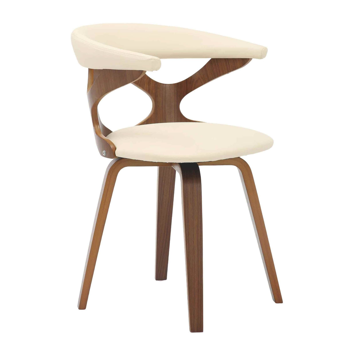 Klyne Modern Wooden Dining Chair Upholstered in Leather With Walnut Color Frame Walnut Taupe Dining Chair Leisuremod