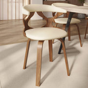 Klyne Modern Wooden Dining Chair Upholstered in Leather With Walnut Color Frame Walnut Taupe Dining Chair Leisuremod