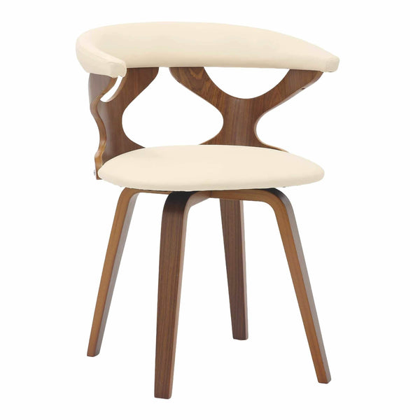 Klyne Modern Wooden Dining Chair Upholstered in Leather With Walnut Color Frame Walnut Taupe Dining Chair Leisuremod