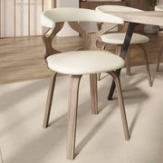 Klyne Modern Wooden Dining Chair Upholstered in Leather With Walnut Color Frame Washed Walnut White Dining Chair Leisuremod