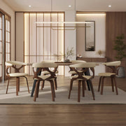 Klyne Modern Wooden Dining Chair Upholstered in Leather With Walnut Color Frame Walnut Taupe Dining Chair Leisuremod