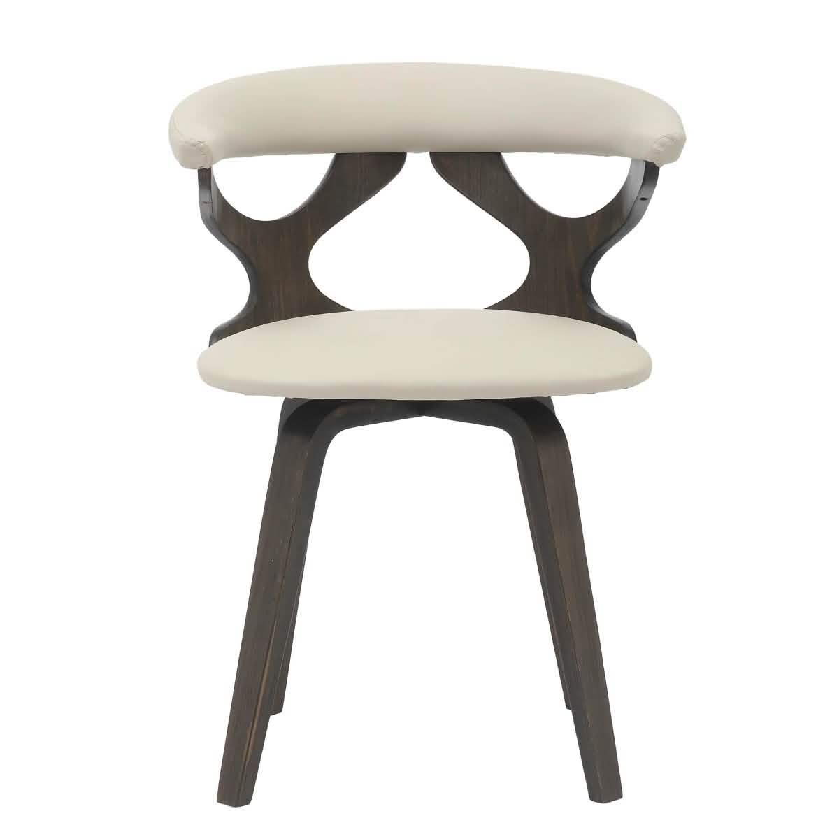 Klyne Modern Wooden Dining Chair Upholstered in Leather With Walnut Color Frame Dark Walnut Taupe Dining Chair Leisuremod