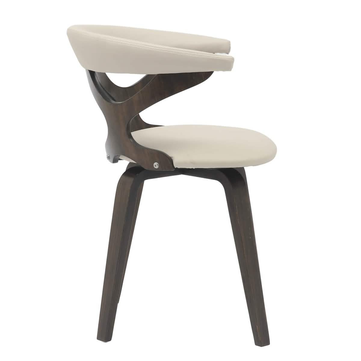 Klyne Modern Wooden Dining Chair Upholstered in Leather With Walnut Color Frame Dark Walnut Taupe Dining Chair Leisuremod
