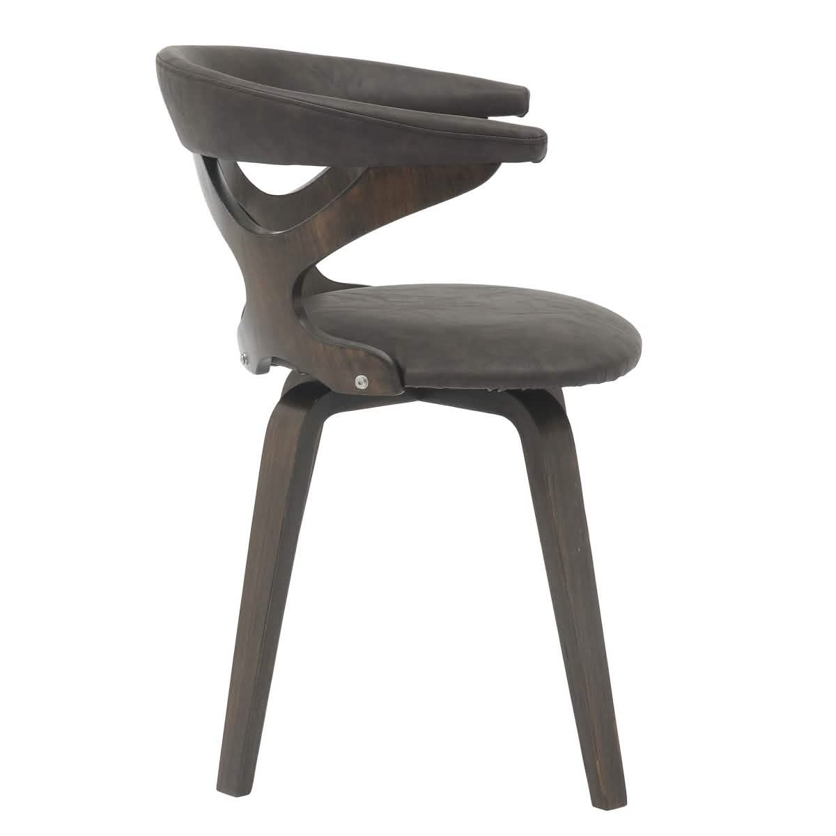 Klyne Modern Wooden Dining Chair Upholstered in Leather With Walnut Color Frame Dark Walnut Brown Dining Chair Leisuremod