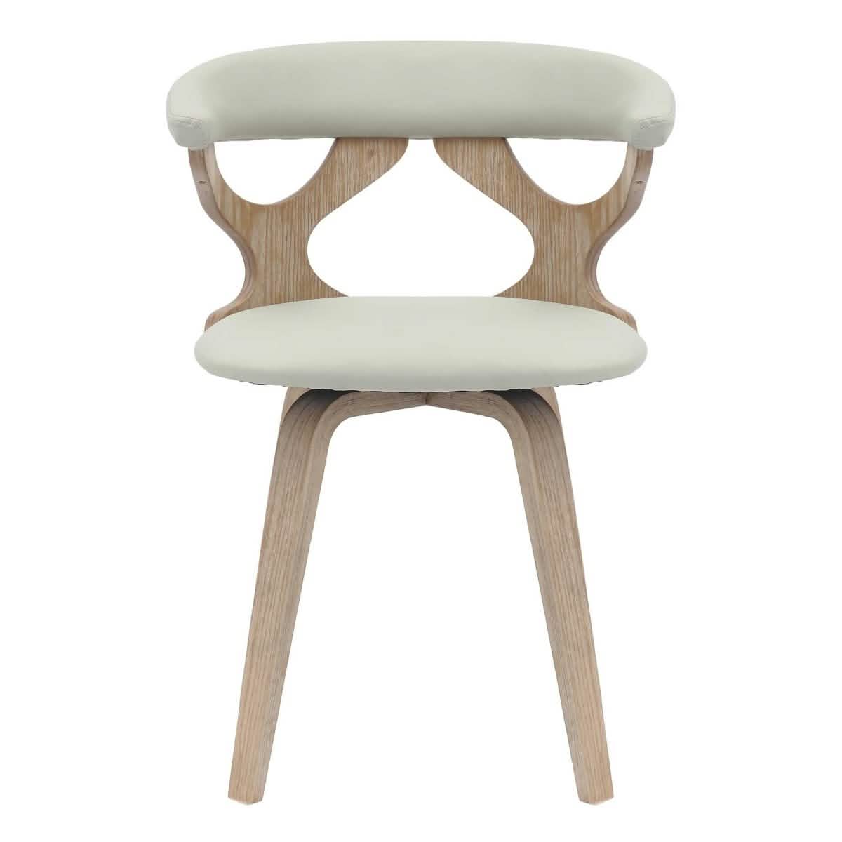 Klyne Modern Wooden Dining Chair Upholstered in Leather With Walnut Color Frame Washed Walnut Light-Grey Dining Chair Leisuremod