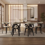 Klyne Modern Wooden Dining Chair Upholstered in Leather With Walnut Color Frame Dark Walnut Taupe Dining Chair Leisuremod