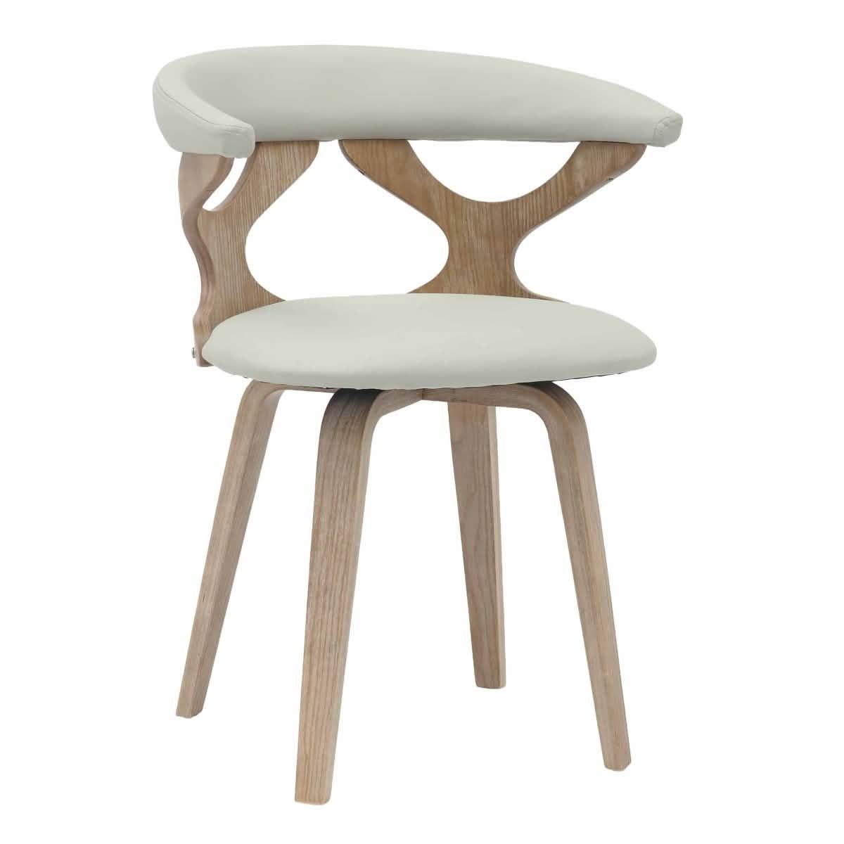 Klyne Modern Wooden Dining Chair Upholstered in Leather With Walnut Color Frame Washed Walnut Light-Grey Dining Chair Leisuremod