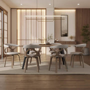 Klyne Modern Wooden Dining Chair Upholstered in Leather With Walnut Color Frame Washed Walnut Light-Grey Dining Chair Leisuremod