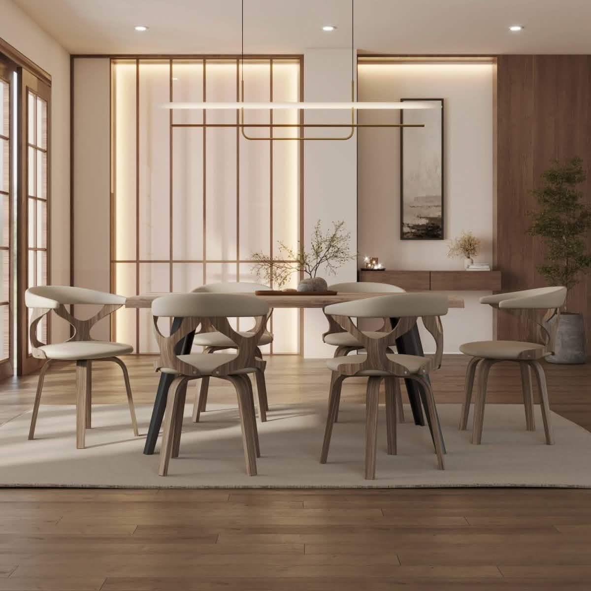 Klyne Modern Wooden Dining Chair Upholstered in Leather With Walnut Color Frame Washed Walnut White Dining Chair Leisuremod