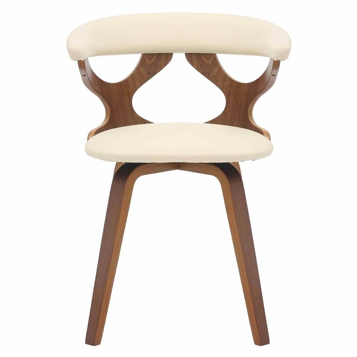 Klyne Modern Wooden Dining Chair Upholstered in Leather With Walnut Color Frame Walnut Taupe Dining Chair Leisuremod