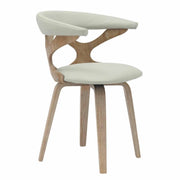 Klyne Modern Wooden Dining Chair Upholstered in Leather With Walnut Color Frame Washed Walnut Light-Grey Dining Chair Leisuremod