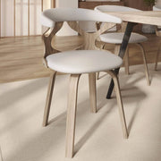 Klyne Modern Wooden Dining Chair Upholstered in Leather With Walnut Color Frame Washed Walnut Light-Grey Dining Chair Leisuremod