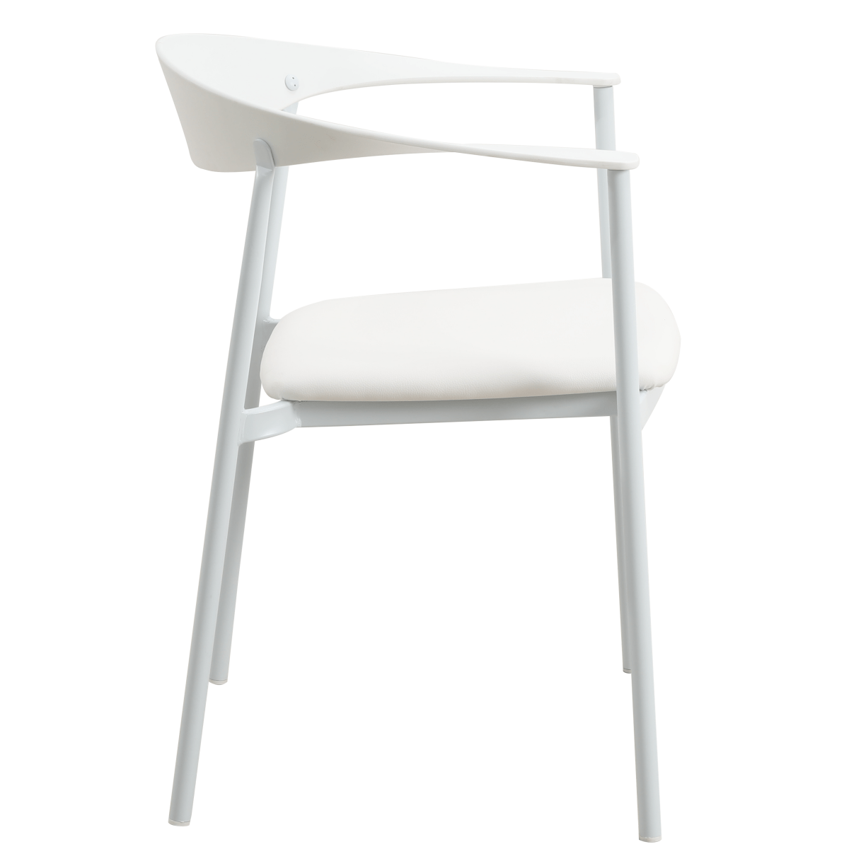 Kora Dining Chair Upholstered in Leather with Stainless Steel Frame and Legs White Dining Chair Leisuremod