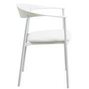 Kora Dining Chair Upholstered in Leather with Stainless Steel Frame and Legs White Dining Chair Leisuremod