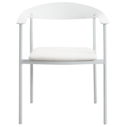Kora Dining Chair Upholstered in Leather with Stainless Steel Frame and Legs White Dining Chair Leisuremod