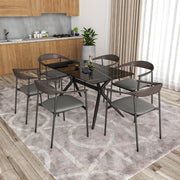 Kora Dining Chair Upholstered in Leather with Stainless Steel Frame and Legs Charcoal Dining Chair Leisuremod