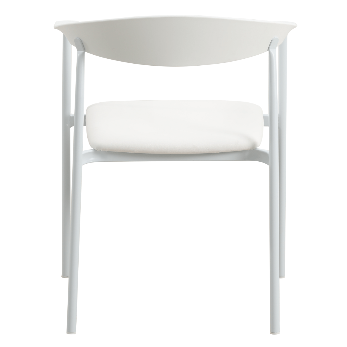 Kora Dining Chair Upholstered in Leather with Stainless Steel Frame and Legs White Dining Chair Leisuremod