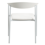 Kora Dining Chair Upholstered in Leather with Stainless Steel Frame and Legs White Dining Chair Leisuremod