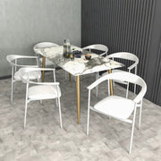 Kora Dining Chair Upholstered in Leather with Stainless Steel Frame and Legs White Dining Chair Leisuremod