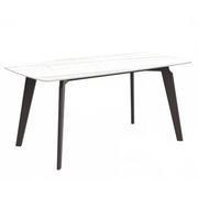 Krevor Modern Dining Table with Rectangular Stone/Glass Wide Tabletop with Black Steel Legs Sintered Stone White and Gold Dining Table Leisuremod