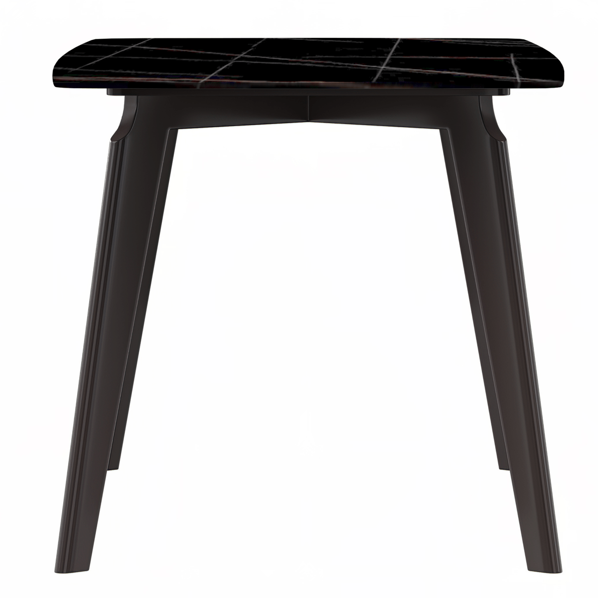 Krevor Modern Dining Table with Rectangular Stone/Glass Wide Tabletop with Black Steel Legs Sintered Stone Black and Gold Dining Table Leisuremod