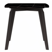 Krevor Modern Dining Table with Rectangular Stone/Glass Wide Tabletop with Black Steel Legs Sintered Stone Black and Gold Dining Table Leisuremod
