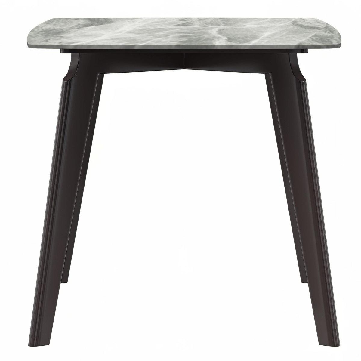 Krevor Modern Dining Table with Rectangular Stone/Glass Wide Tabletop with Black Steel Legs Sintered Stone 55 Inches Wide Light Grey Dining Table Leisuremod