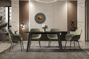 Krevor Modern Dining Table with Rectangular Stone/Glass Wide Tabletop with Black Steel Legs Sintered Stone White Grey Dining Table Leisuremod