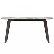 Krevor Modern Dining Table with Rectangular Stone/Glass Wide Tabletop with Black Steel Legs Sintered Stone 55 Inches Wide Light Grey Dining Table Leisuremod