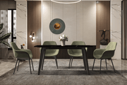 Krevor Modern Dining Table with Rectangular Stone/Glass Wide Tabletop with Black Steel Legs Sintered Stone Black and Gold Dining Table Leisuremod